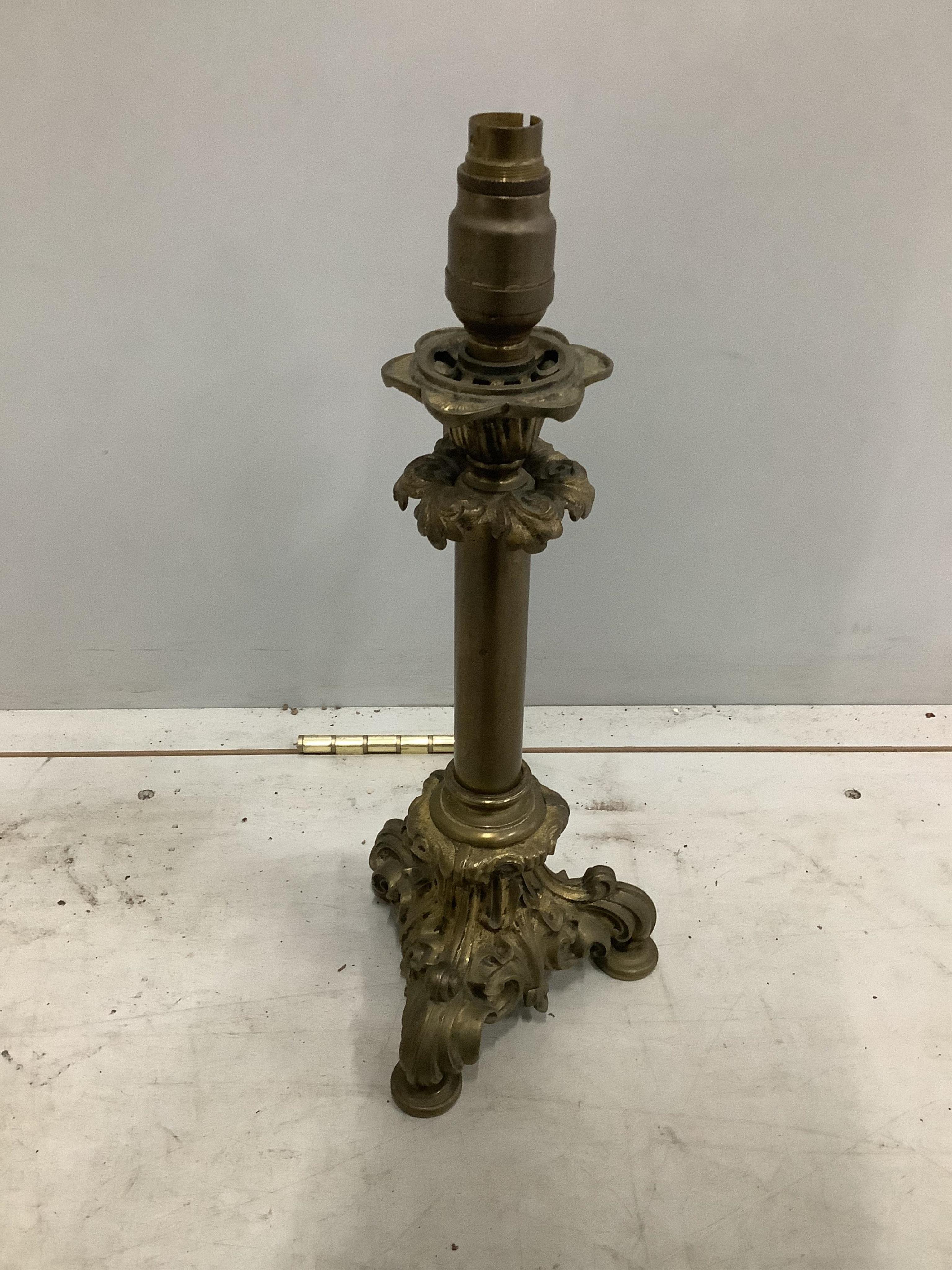 A rococo style lamp base, height 40cm. Condition - fair